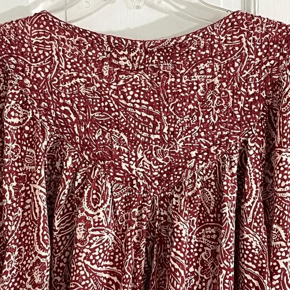 Free People We The Free Cool Meadow Red Boho Printed Blouse Cotton Size Small - Picture 8 of 15